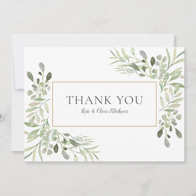 Cartão de Agradecimento de Casamento com Vegetação (Frente)