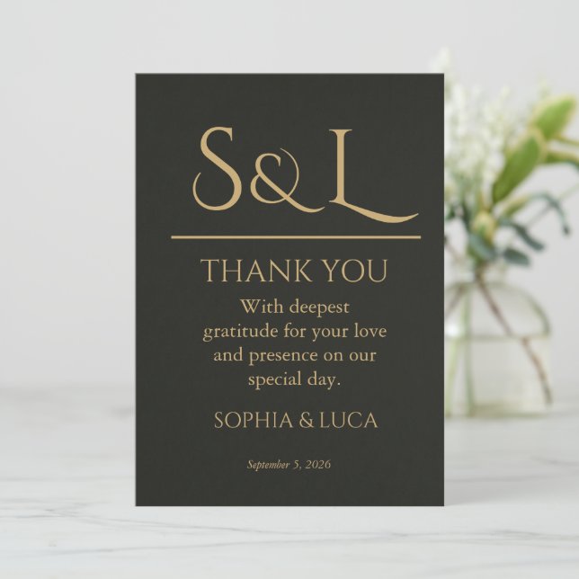 Cartão de Agradecimento de Casamento Dark Luxe Gol (Em pé/Frente)