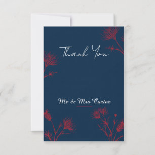 Cartão de Agradecimento de Casamento Dark Navy Red