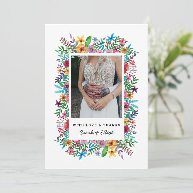 Cartão de Agradecimento de Casamento de Flores Col (Em pé/Frente)