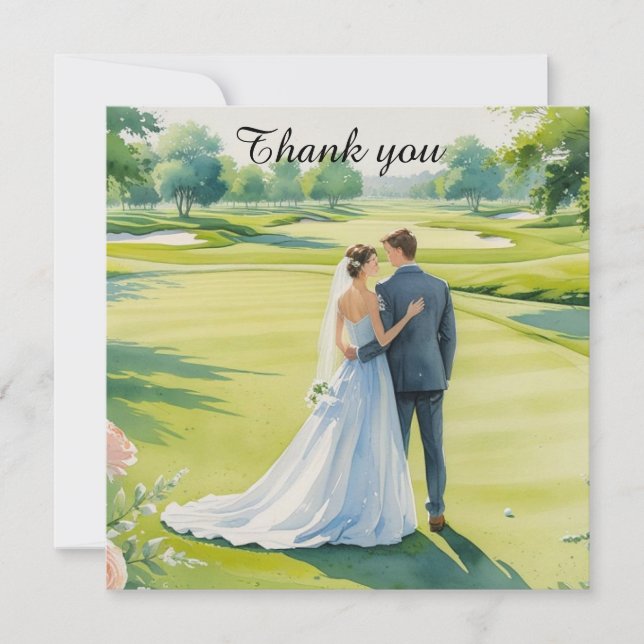 Cartão de agradecimento de casamento de golfe para (Frente)
