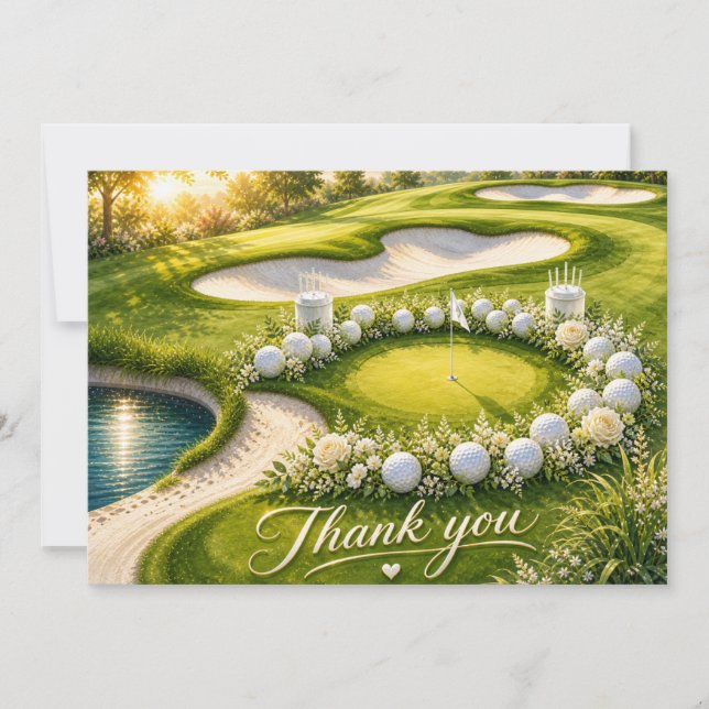 Cartão de agradecimento de casamento de golfe para (Frente)