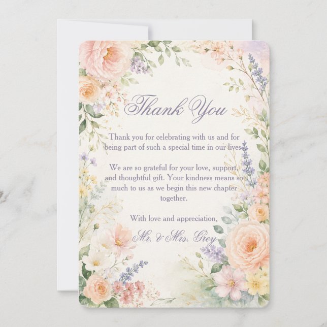 Cartão de Agradecimento de Casamento de Jardim de  (Frente)