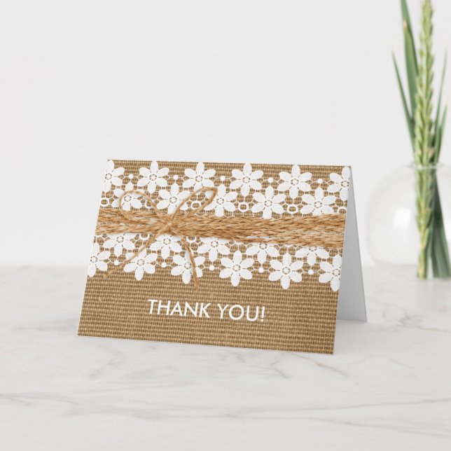 Cartão de Agradecimento de Casamento de Renda Rúst (Frente)