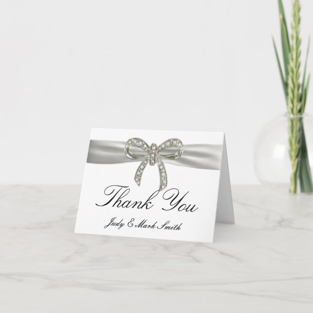 Cartão de Agradecimento de Casamento Diamond Bow (Frente)
