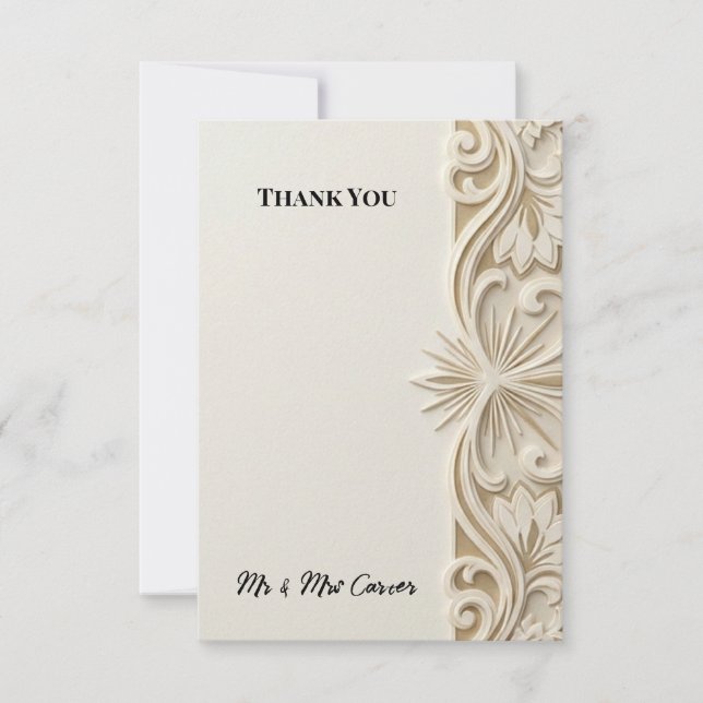 Cartão de Agradecimento de Casamento Dourado Ornam (Frente)