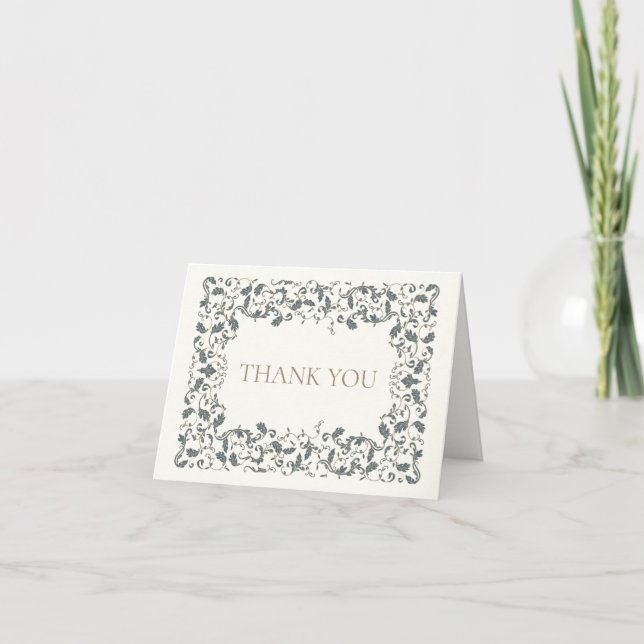 Cartão de Agradecimento de Casamento Elegante e Or (Frente)