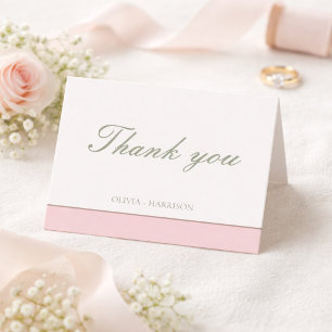 Cartão de Agradecimento de Casamento Elegante Verd
