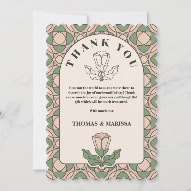Cartão de Agradecimento de Casamento em Art Nouvea (Frente)
