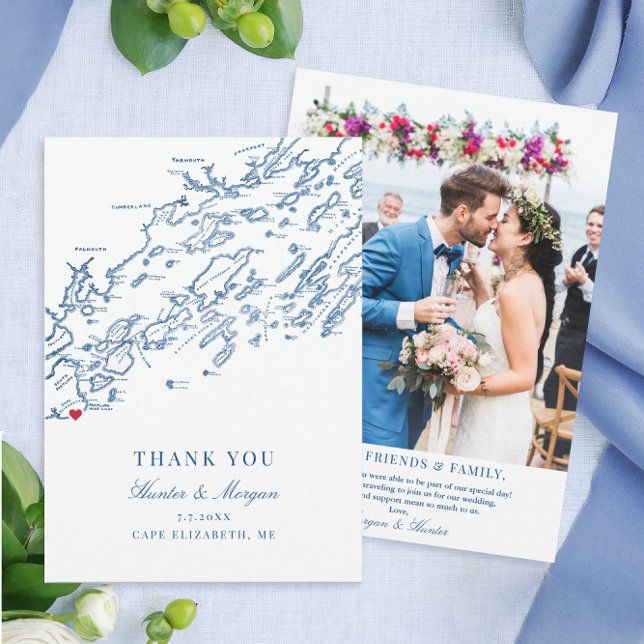 Cartão de agradecimento de casamento em Cape Eliza (These Cape Elizabeth Maine photo thank you cards are perfect for your destination wedding in maine)