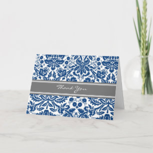 Cartão de Agradecimento de Casamento em Damask Azu