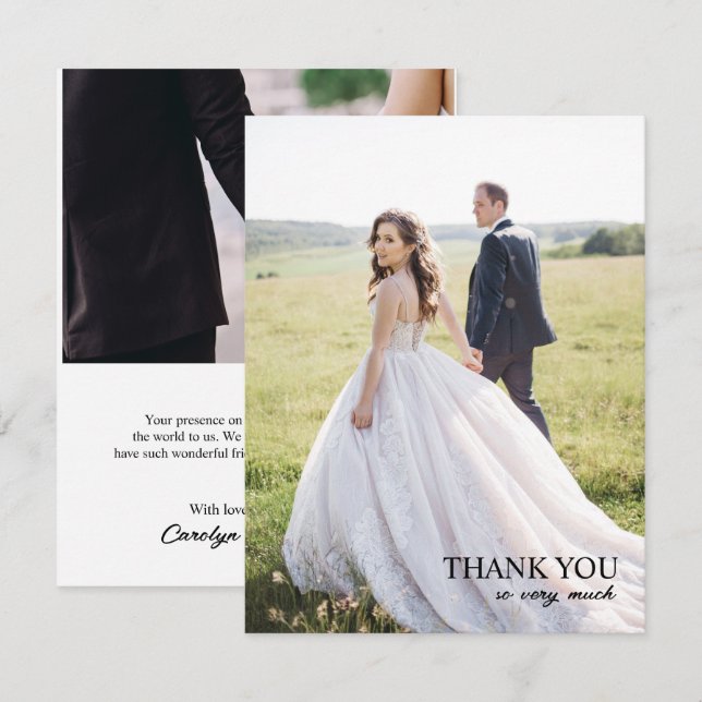 Cartão de Agradecimento de Casamento em Script Sim (Frente/Verso)