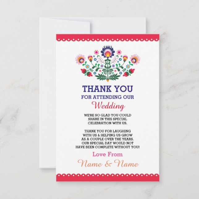 Cartão de Agradecimento de Casamento Fiesta Vermel (Frente)