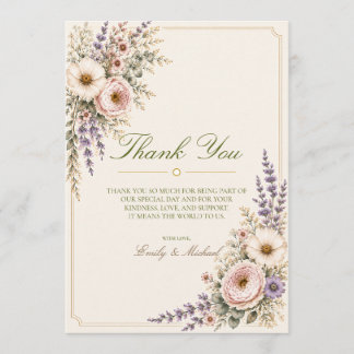 Cartão de Agradecimento de Casamento Flor Silvestr
