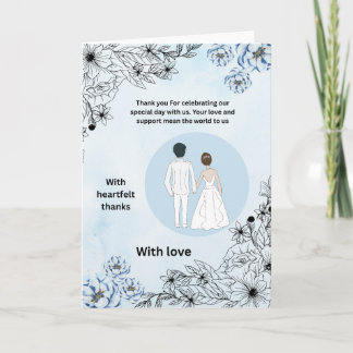 Cartão de Agradecimento de Casamento Floral Azul &