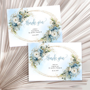 Cartão de agradecimento de casamento floral azul e