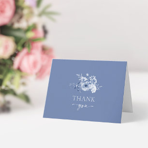 Cartão de Agradecimento de Casamento Floral Azul E