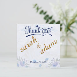 Cartão de Agradecimento de Casamento Floral Azul E