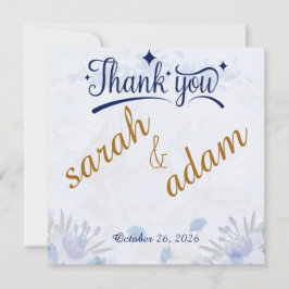 Cartão de Agradecimento de Casamento Floral Azul E