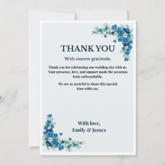 Cartão de Agradecimento de Casamento Floral Azul E