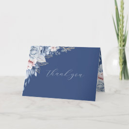Cartão de Agradecimento de Casamento Floral Azul M