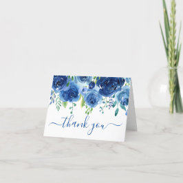 Cartão de agradecimento de casamento floral azul m