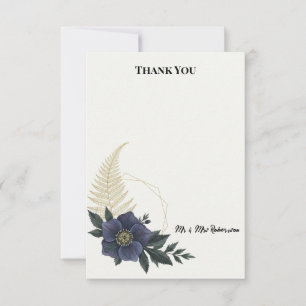 Cartão de Agradecimento de Casamento Floral Azul M