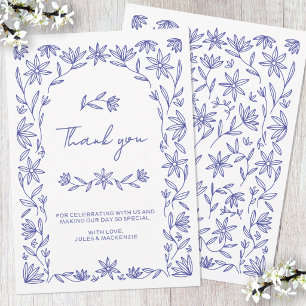Cartão de Agradecimento de Casamento Floral Azul M