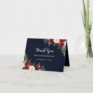 Cartão de agradecimento de casamento floral azul m