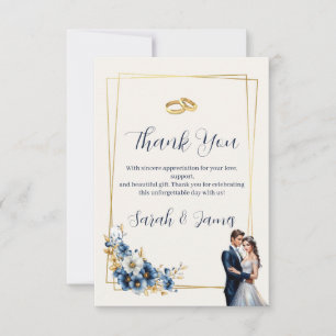 Cartão de Agradecimento de Casamento Floral Azul R