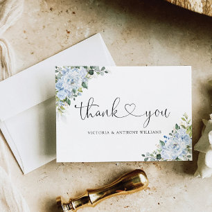 Cartão de Agradecimento de Casamento Floral Azul R