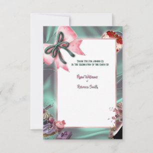 Cartão de Agradecimento de Casamento Floral Azul T