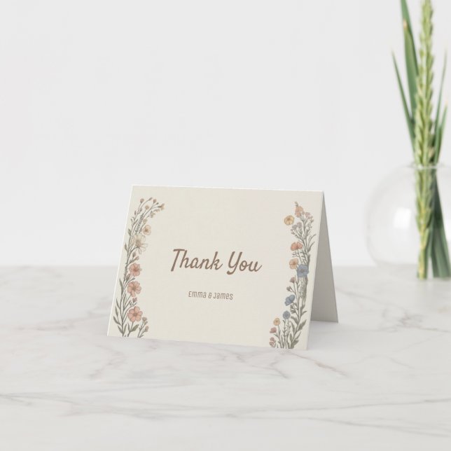 Cartão de Agradecimento de Casamento Floral Boho E (Frente)