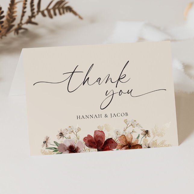 Cartão de Agradecimento de Casamento Floral Boho W (Criador carregado)