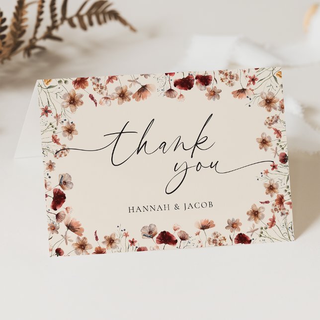 Cartão de Agradecimento de Casamento Floral Boho W (Criador carregado)
