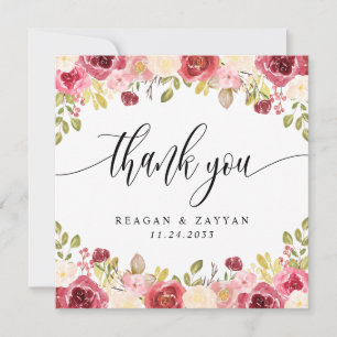 Cartão de Agradecimento de Casamento Floral Burgun