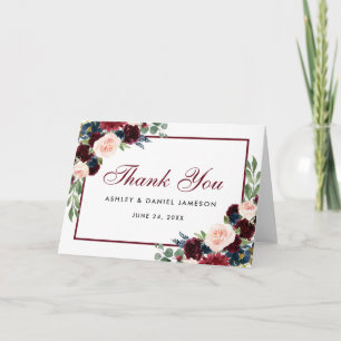 Cartão de Agradecimento de Casamento Floral Burgun