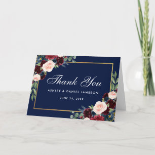 Cartão de Agradecimento de Casamento Floral Burgun