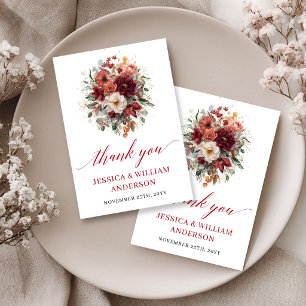 Cartão de Agradecimento de Casamento Floral Burgun