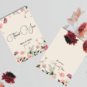 cartão de agradecimento de casamento floral chic b