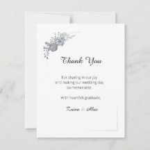 Cartão de Agradecimento de Casamento Floral Cinza
