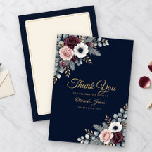 Cartão de Agradecimento de Casamento Floral de Inv