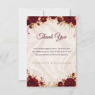 Cartão de Agradecimento de Casamento Floral Dourad