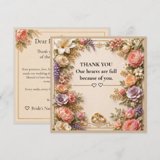 Cartão de Agradecimento de Casamento Floral Elegan