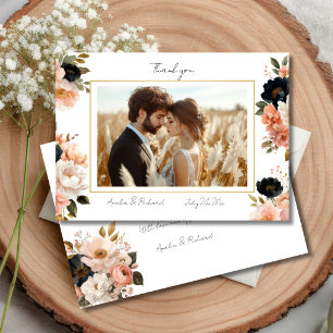 Cartão de Agradecimento de Casamento Floral Elegan