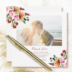 Cartão de Agradecimento de Casamento Floral em Tom