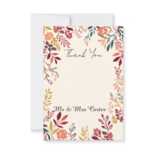 Cartão de Agradecimento de Casamento Floral Folhas