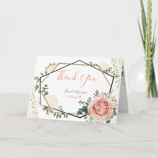 Cartão de Agradecimento de Casamento Floral Geomét (Frente)