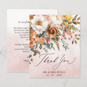 Cartão de Agradecimento de Casamento Floral Laranj