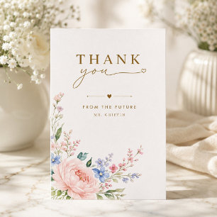Cartão de Agradecimento de Casamento Floral Minima